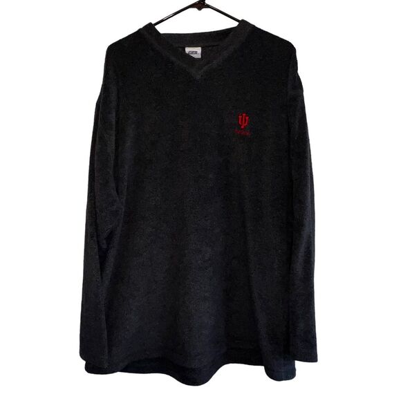 Vintage Indiana Hoosiers V Neck Fleece Sweatshirt XL Gray Red IU - Picture 1 of 7